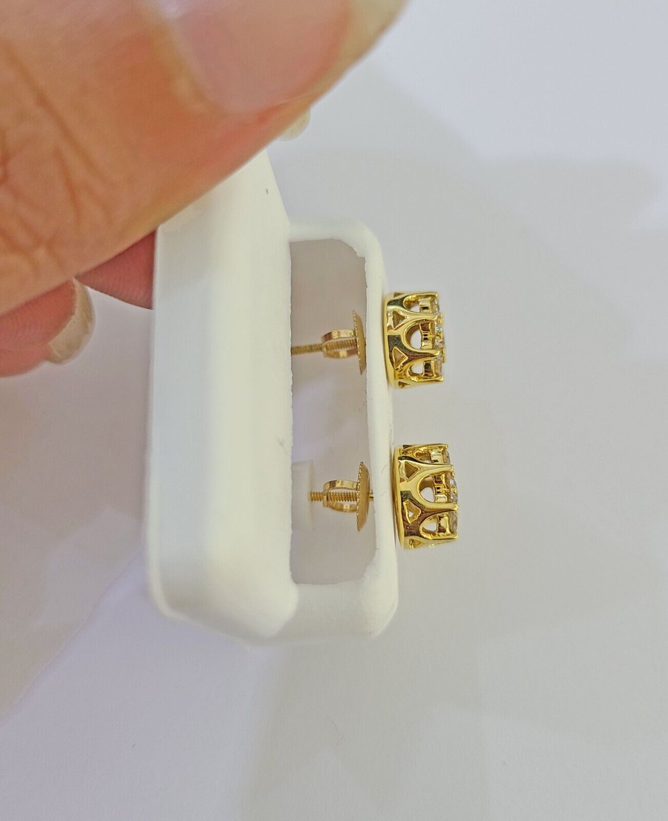 10k Yellow gold Flower Earrings with Real 0.96CT diamond screw - bag ,Women studs - GoldenlinQ