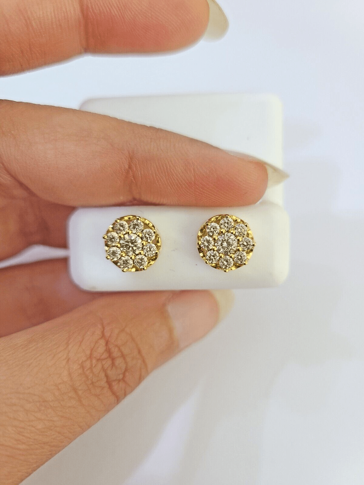10k Yellow gold Flower Earrings with Real 0.96CT diamond screw - bag ,Women studs - GoldenlinQ
