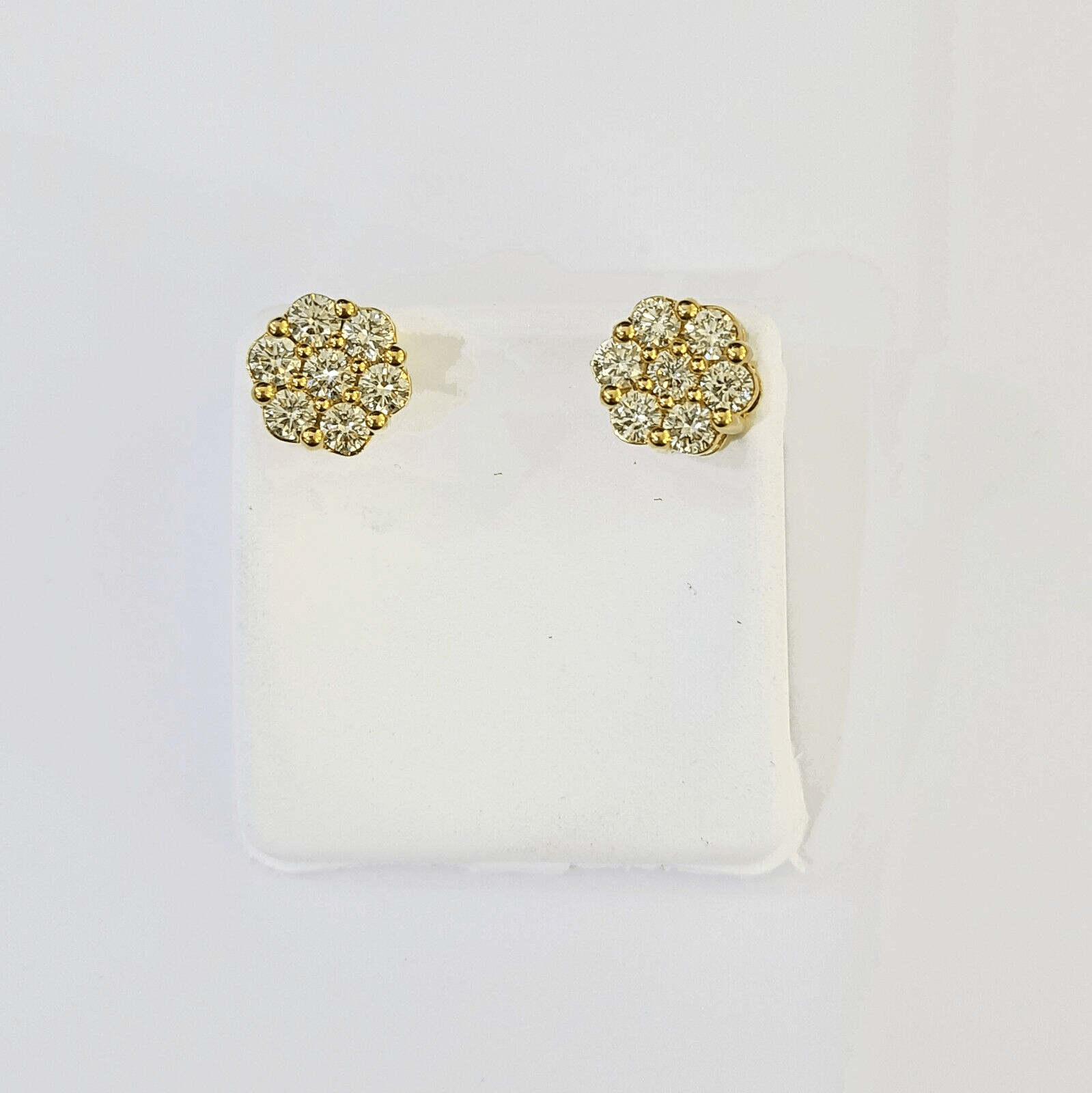 10k Yellow gold Flower Earrings with Real 1.52CT diamond screw - bag ,Women studs - GoldenlinQ