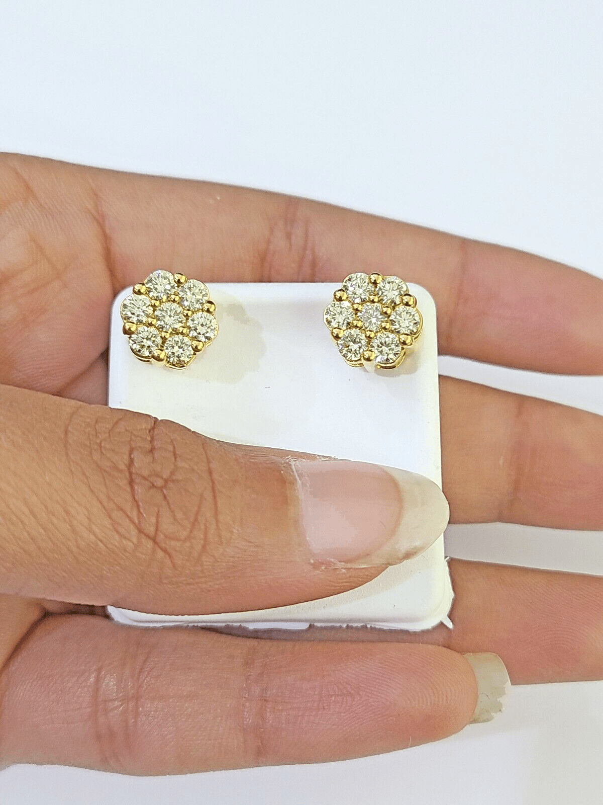10k Yellow gold Flower Earrings with Real 1.52CT diamond screw - bag ,Women studs - GoldenlinQ