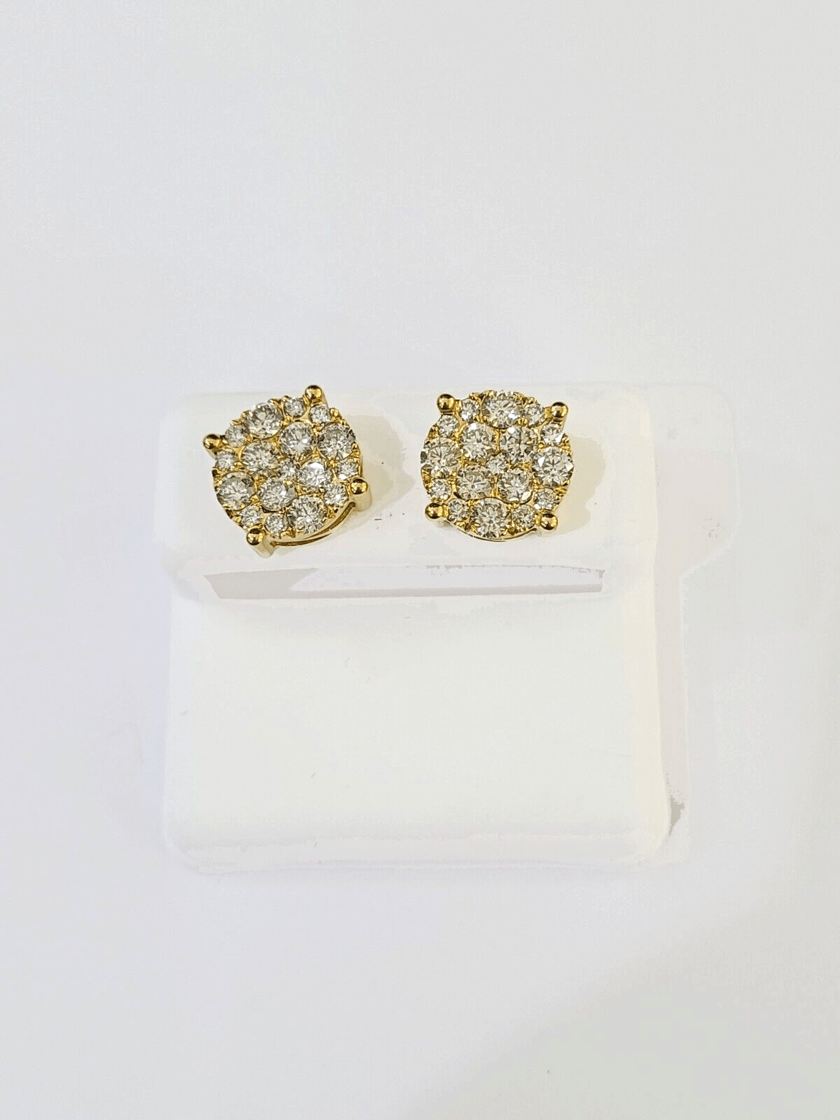 10k Yellow gold Flower Earrings with Real 2.09CT diamond screw - bag ,Women studs - GoldenlinQ