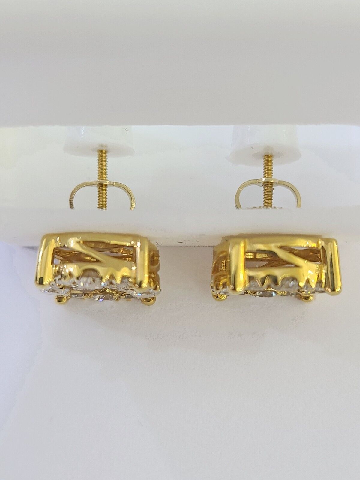 10k Yellow gold Flower Earrings with Real 2.09CT diamond screw - bag ,Women studs - GoldenlinQ