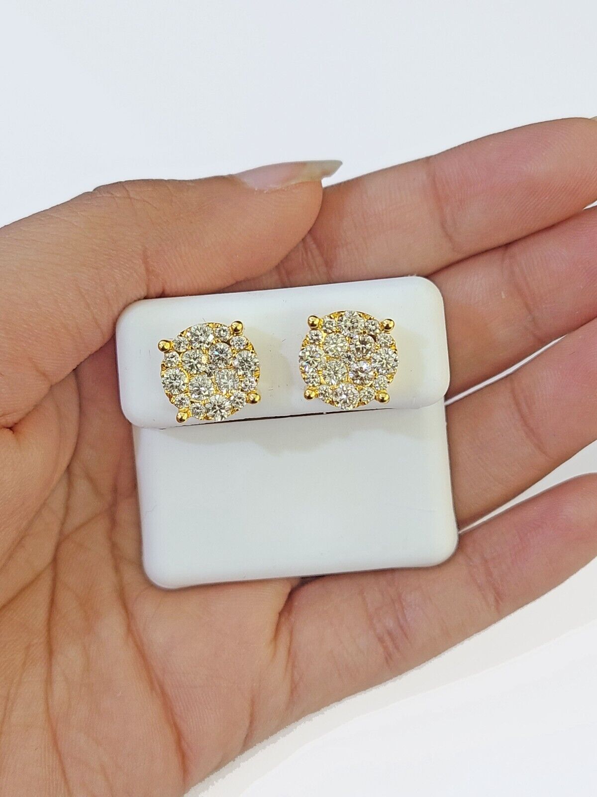 10k Yellow gold Flower Earrings with Real 2.09CT diamond screw - bag ,Women studs - GoldenlinQ