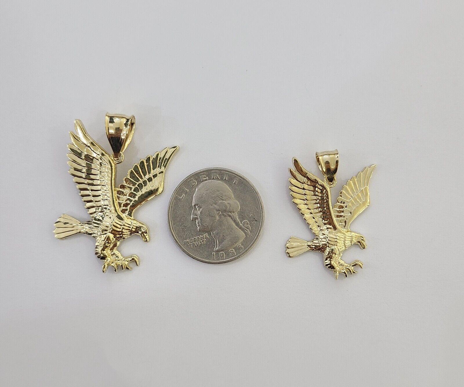 10K Yellow Gold Flying Eagle Charm 1 - 2" Inch Bird Pendent Real 10kt - GoldenlinQ