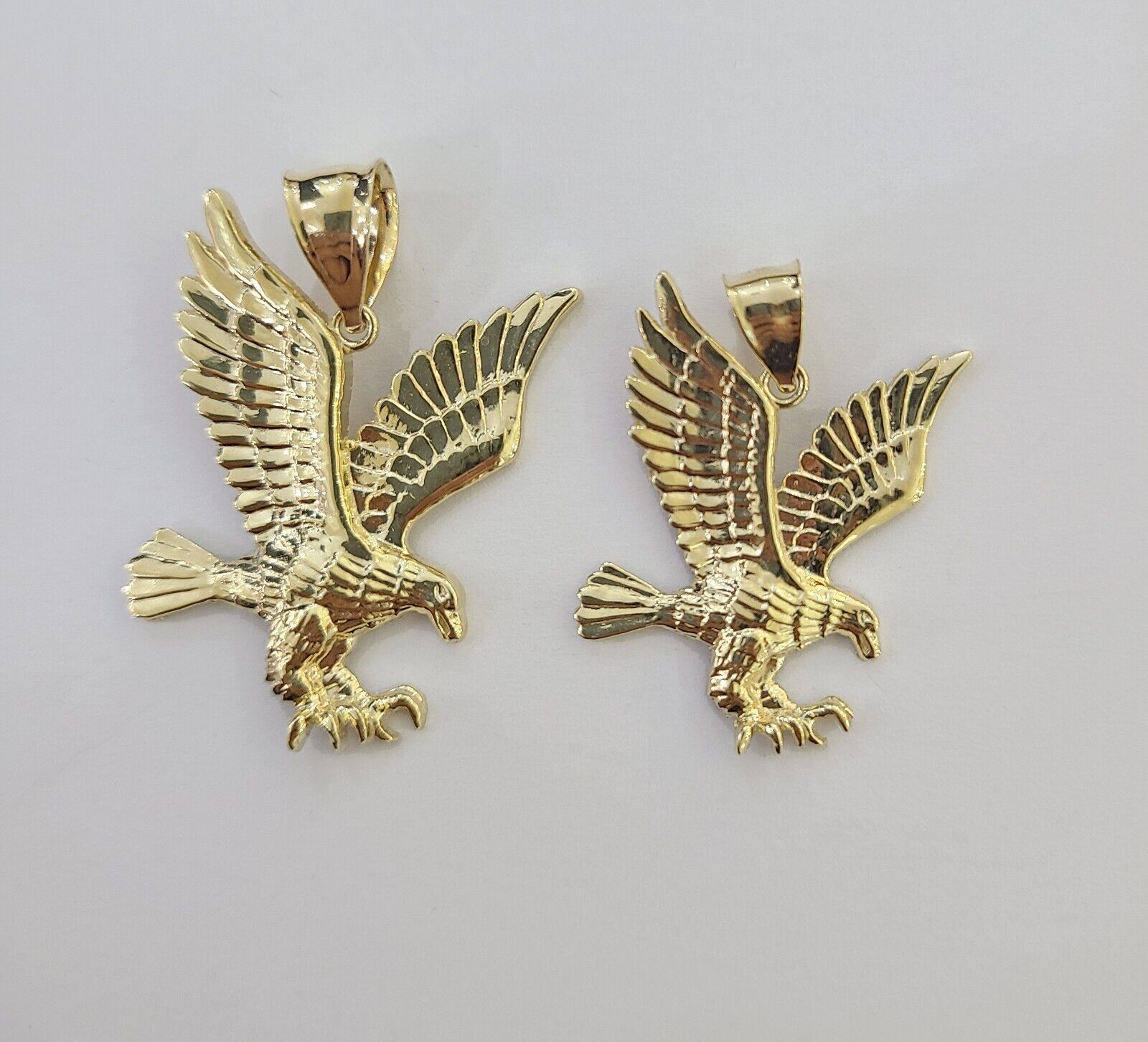 10K Yellow Gold Flying Eagle Charm 1 - 2" Inch Bird Pendent Real 10kt - GoldenlinQ