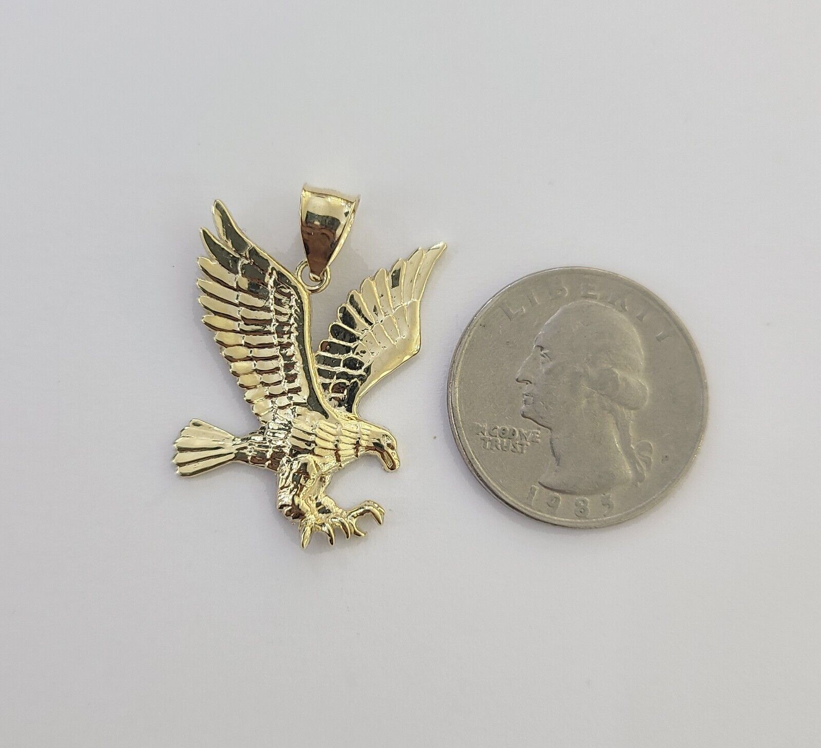 10K Yellow Gold Flying Eagle Charm 1 - 2" Inch Bird Pendent Real 10kt - GoldenlinQ