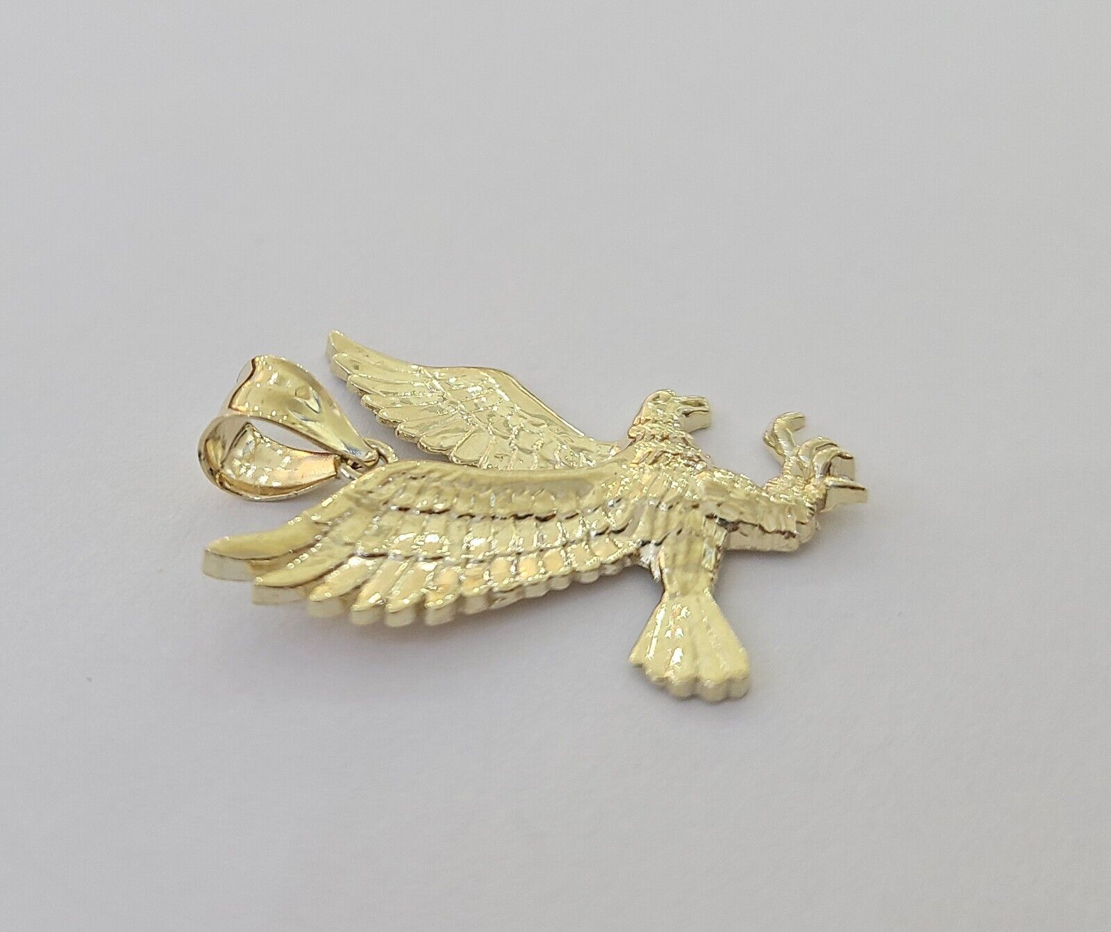 10K Yellow Gold Flying Eagle Charm 1 - 2" Inch Bird Pendent Real 10kt - GoldenlinQ