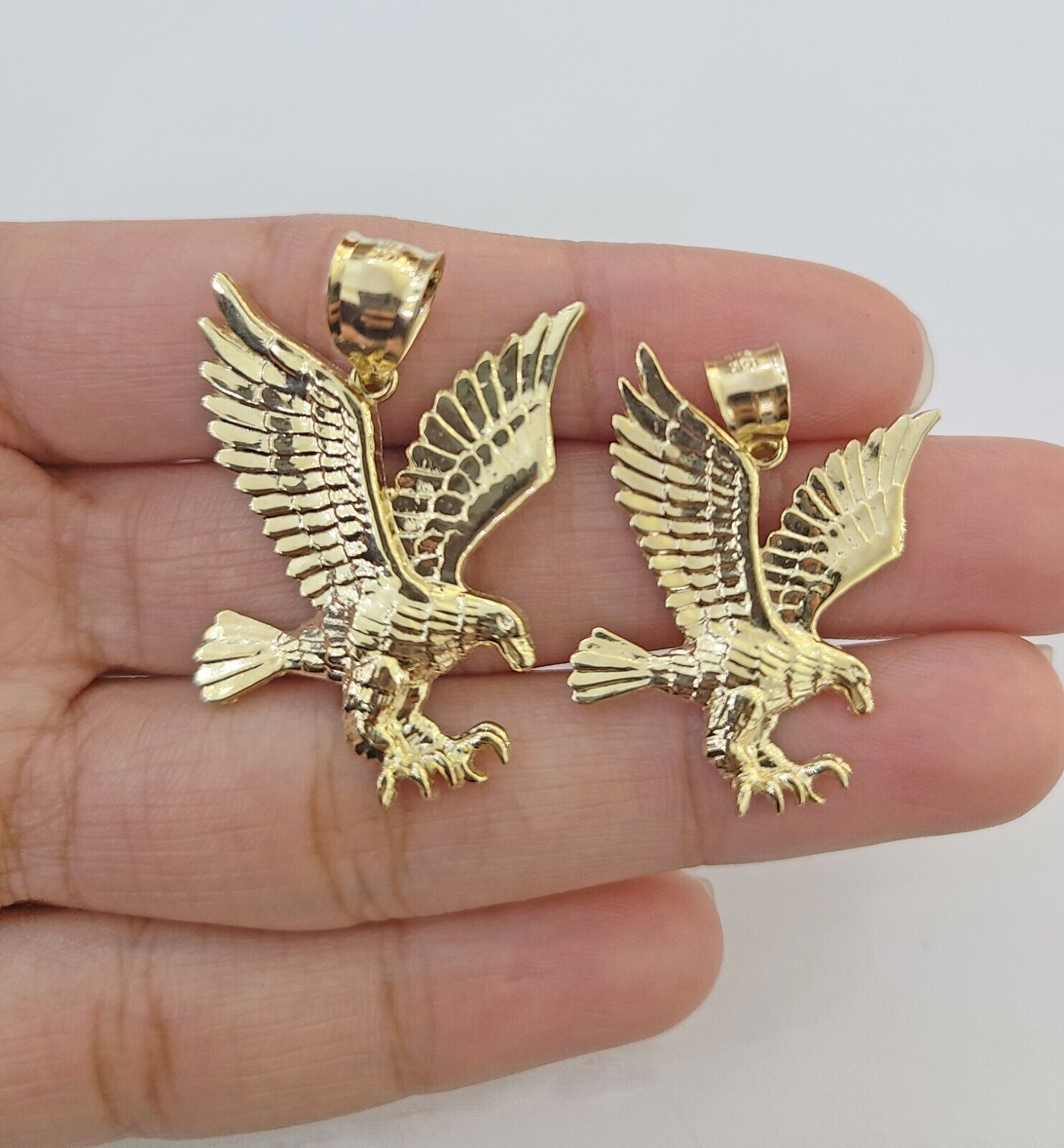 10K Yellow Gold Flying Eagle Charm 1 - 2" Inch Bird Pendent Real 10kt - GoldenlinQ