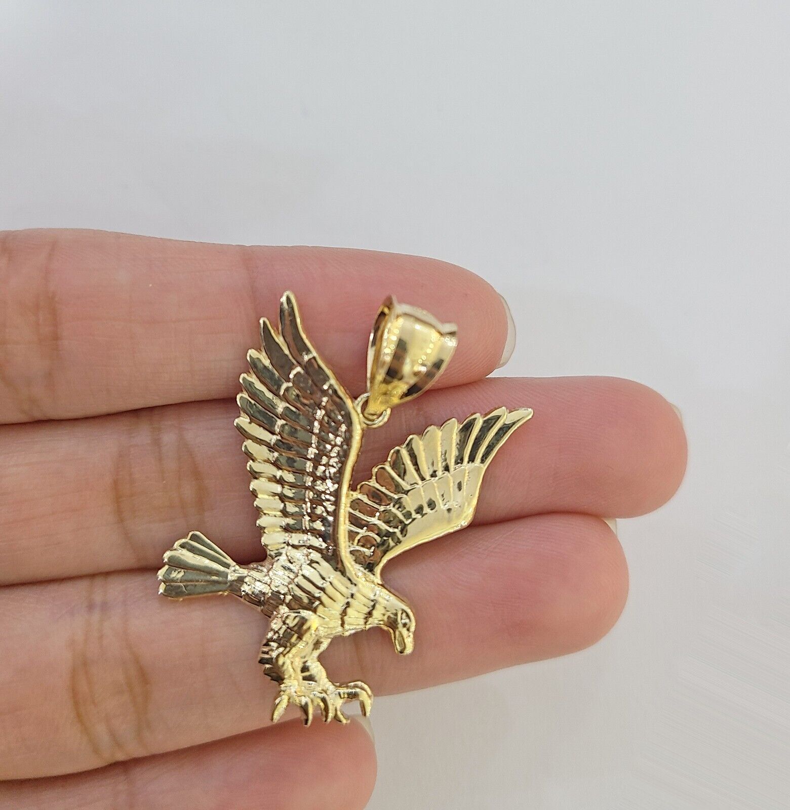 10k Yellow Gold Flying Eagle Charm Pendant For Men Women 1" Inch Bird 10kt Real - GoldenlinQ