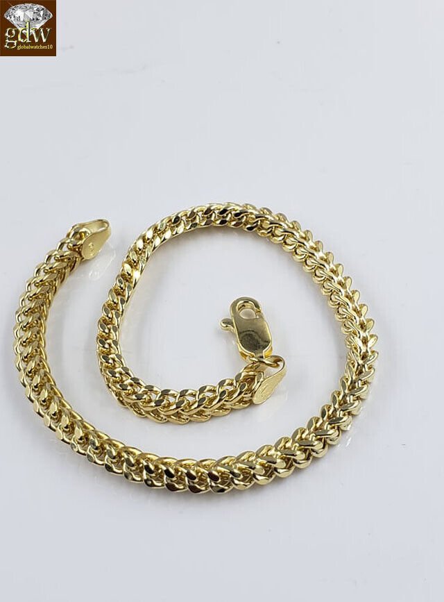 10k Yellow Gold Franco Bracelet 4mm 8" Inch Men Women Rope Cuban Link Real gold - GoldenlinQ