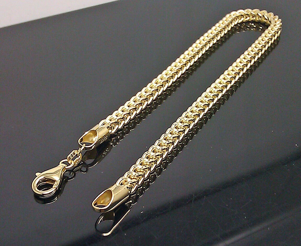 10k Yellow Gold Franco Bracelet 4mm 8" Inch Men Women Rope Cuban Link Real gold - GoldenlinQ