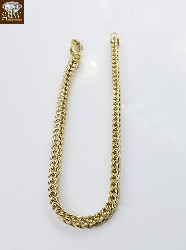 10k Yellow Gold Franco Bracelet 4mm 8" Inch Men Women Rope Cuban Link Real gold - GoldenlinQ