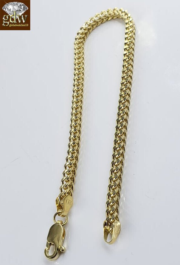 10k Yellow Gold Franco Bracelet 4mm 8" Inch Men Women Rope Cuban Link Real gold - GoldenlinQ