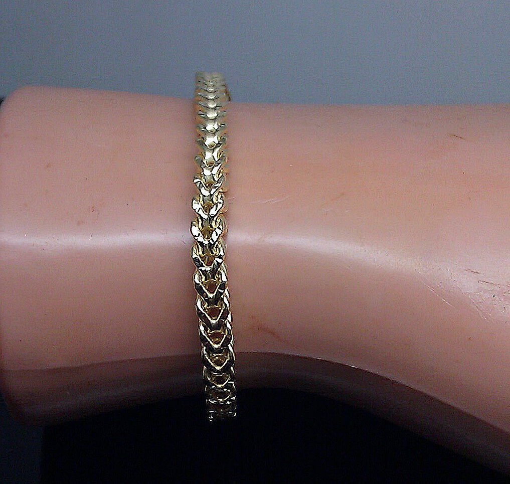 10k Yellow Gold Franco Bracelet 4mm 8" Inch Men Women Rope Cuban Link Real gold - GoldenlinQ