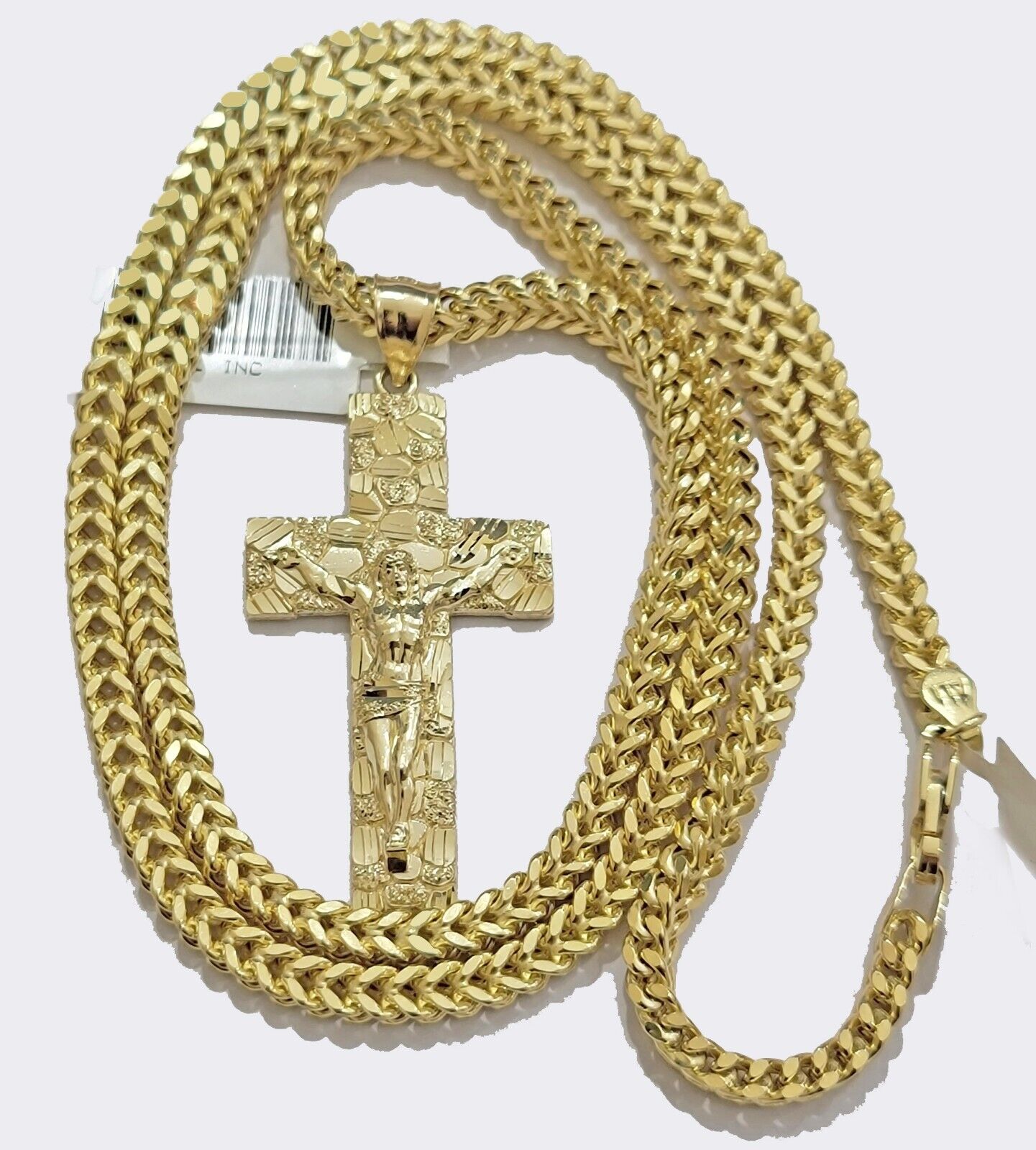 10k Yellow Gold Franco Chain & Nugget Charm 3mm 22" Inch Necklace Real 10KT SET - GoldenlinQ