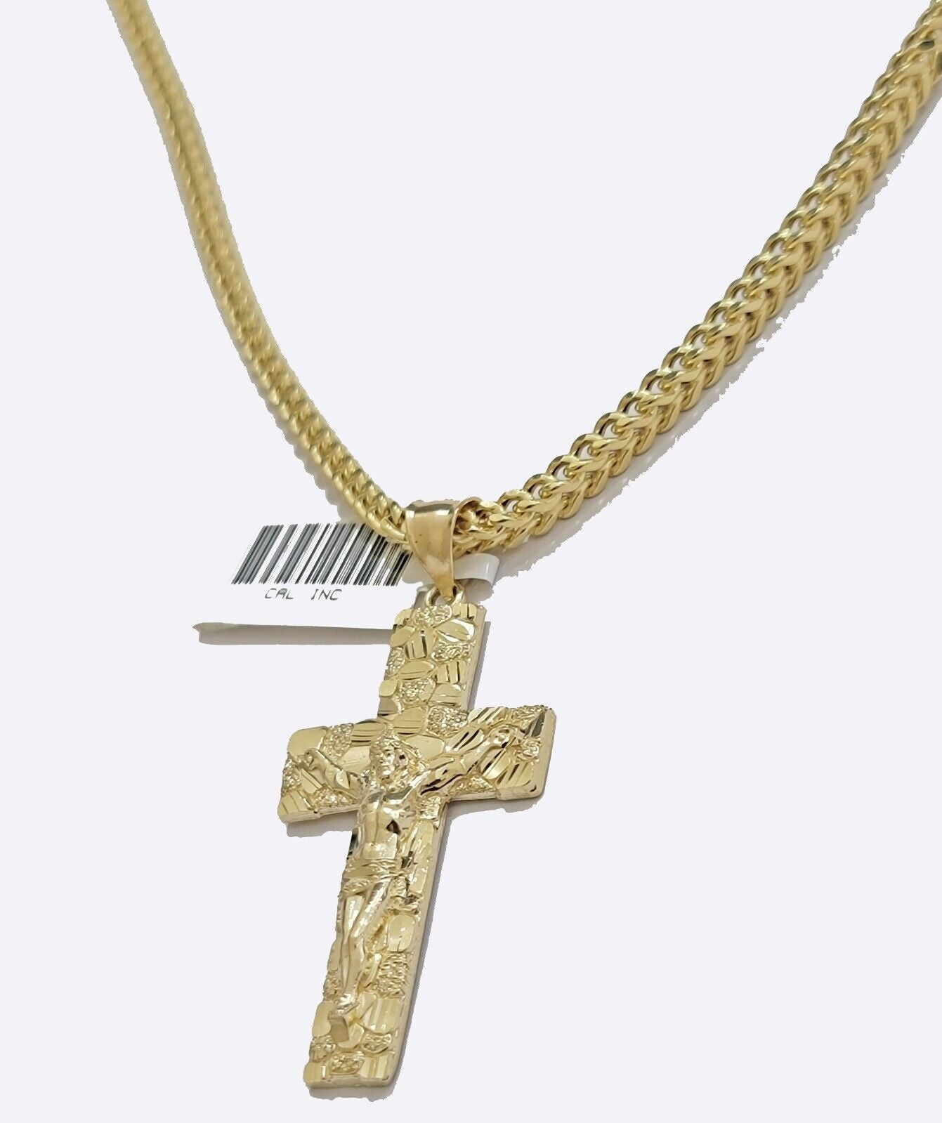 10k Yellow Gold Franco Chain & Nugget Charm 3mm 22" Inch Necklace Real 10KT SET - GoldenlinQ