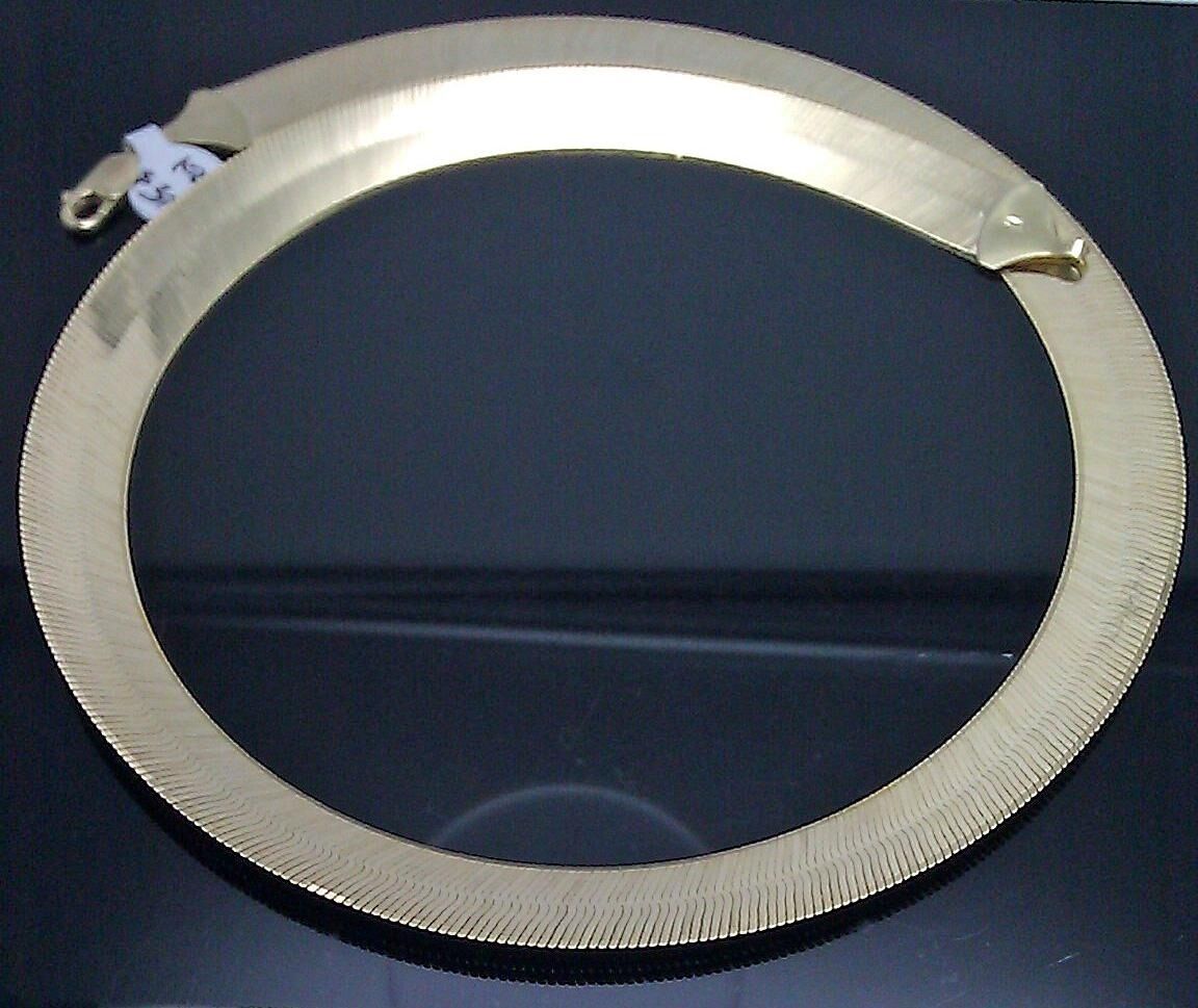 10K Yellow Gold Herringbone 15mm Thick 20" Long Mens Ladies THICK Gold Chain - GoldenlinQ