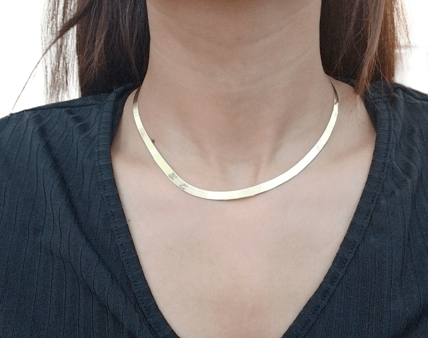 10K Yellow Gold Herringbone Chain Necklace 22 Inch 5mm Lobster lock Real 10kt - GoldenlinQ