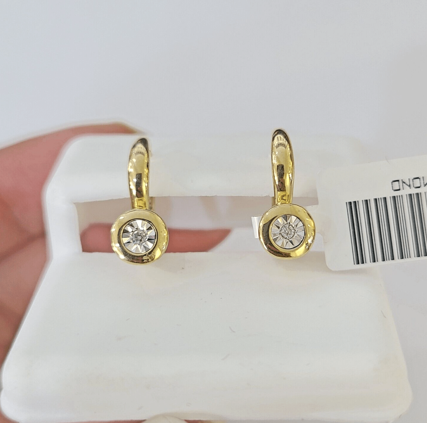 10k Yellow gold Hoops Earring Real Diamond Women Genuine - GoldenlinQ