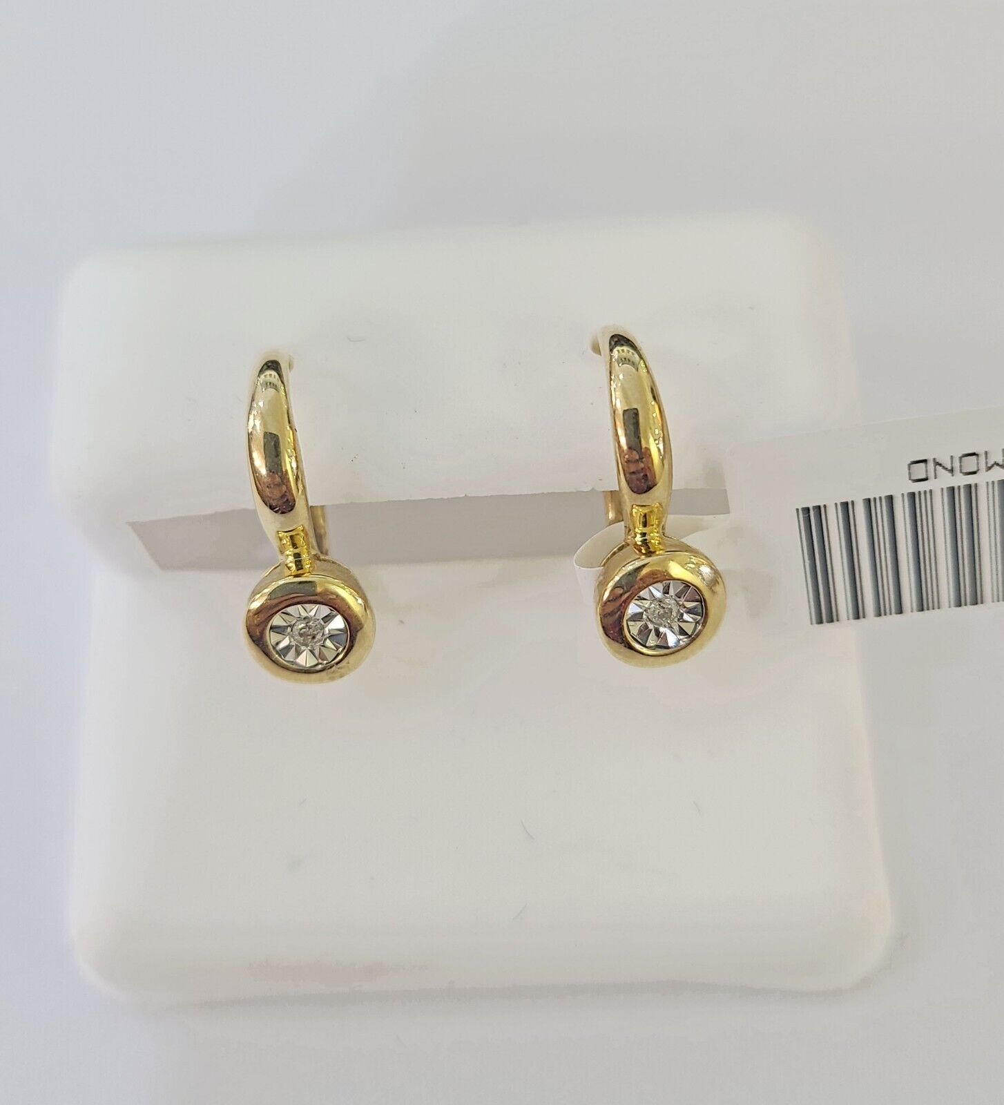 10k Yellow gold Hoops Earring Real Diamond Women Genuine - GoldenlinQ