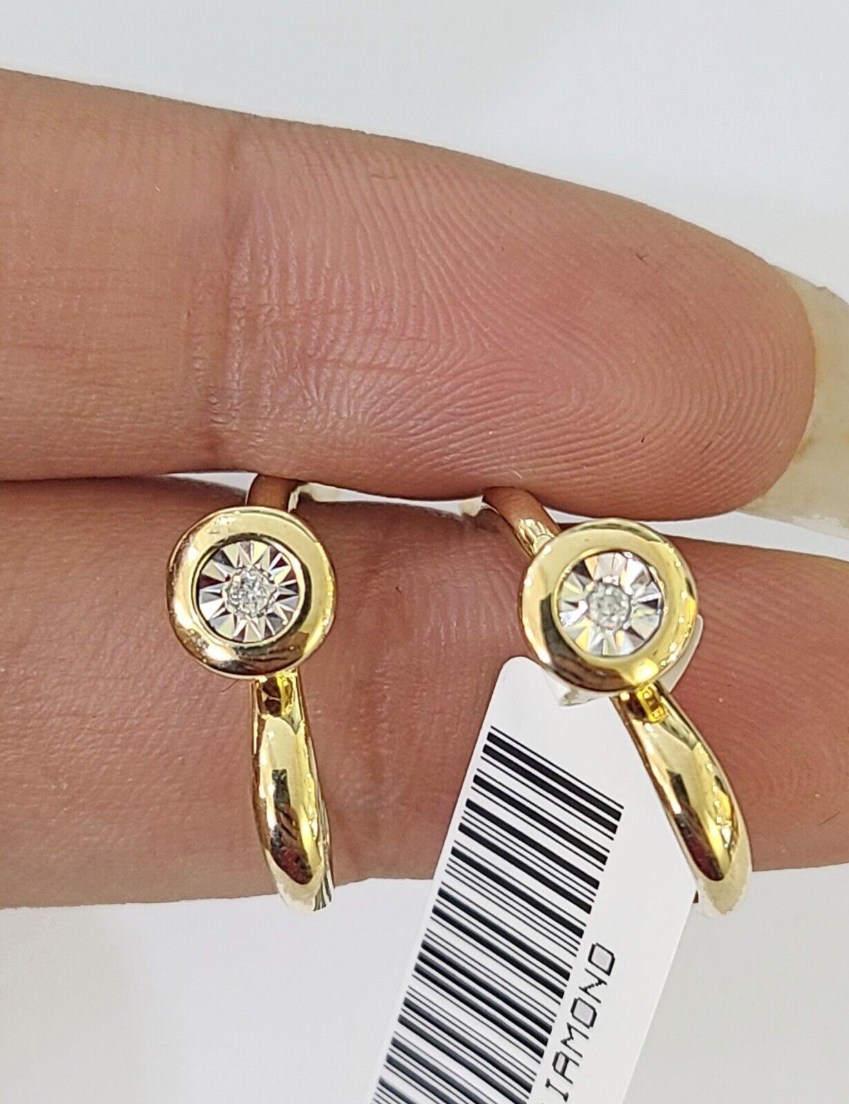 10k Yellow gold Hoops Earring Real Diamond Women Genuine - GoldenlinQ