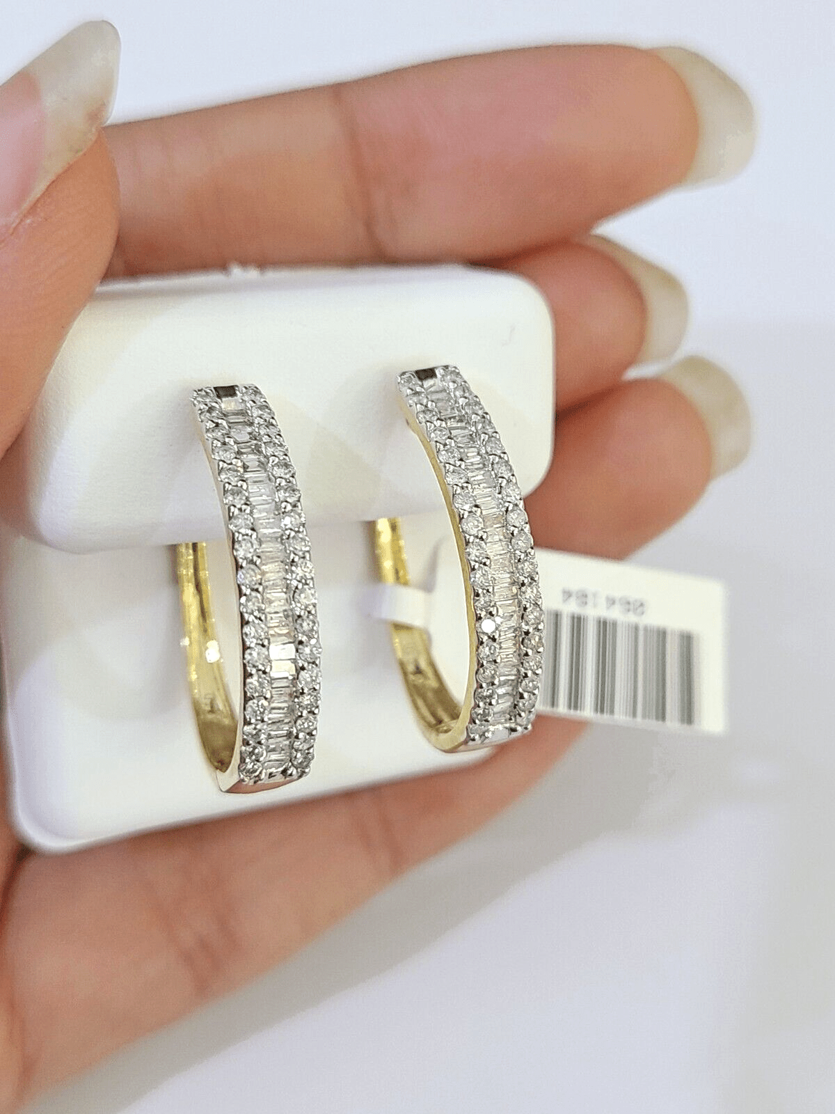 10k Yellow gold Hoops Earring with Real 1.00CT diamond , Women Hoops - GoldenlinQ