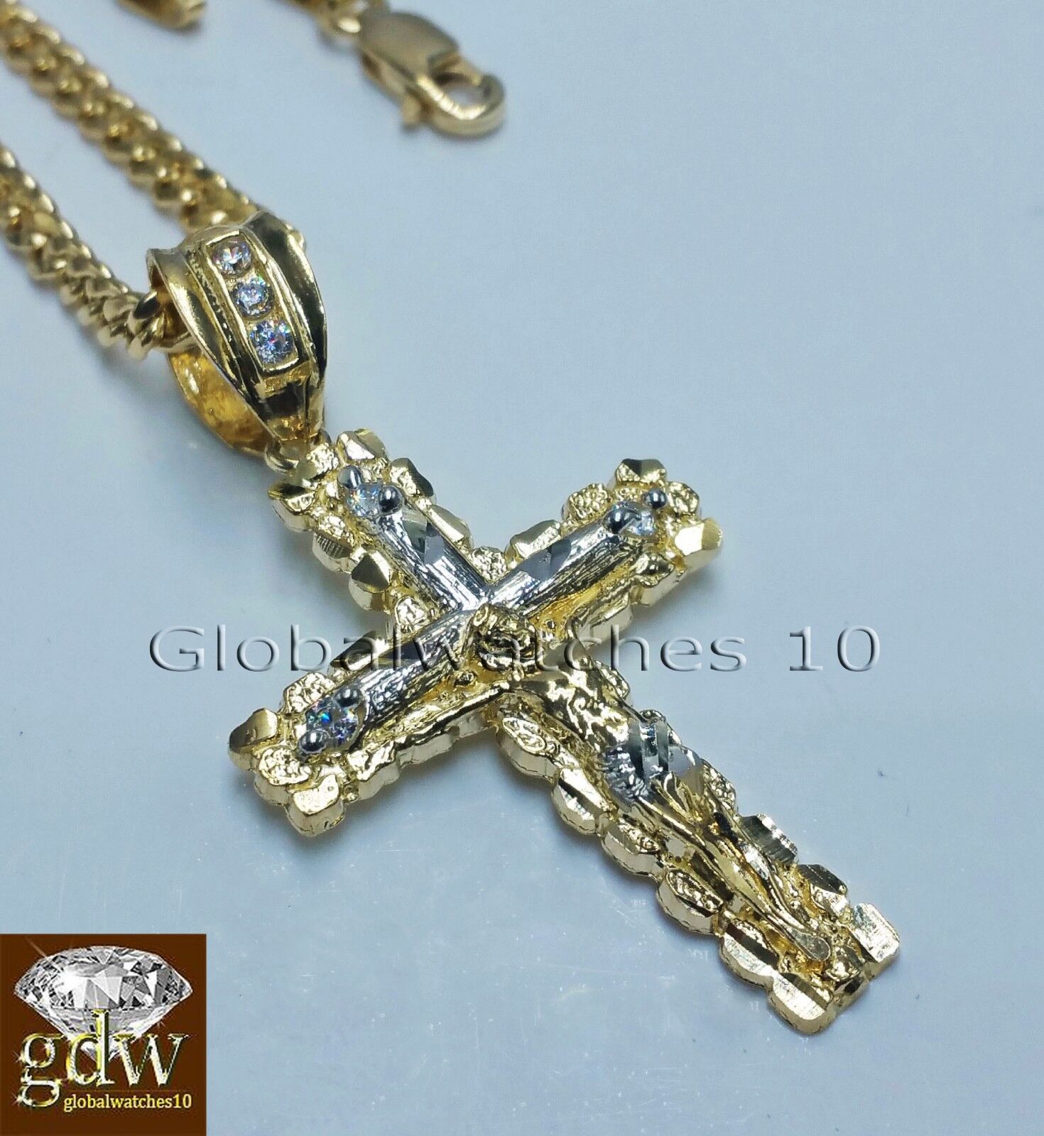 10k Yellow Gold Jesus Cross Charm Pendant 10K 22" Miami Cuban Chain SET Real - GoldenlinQ