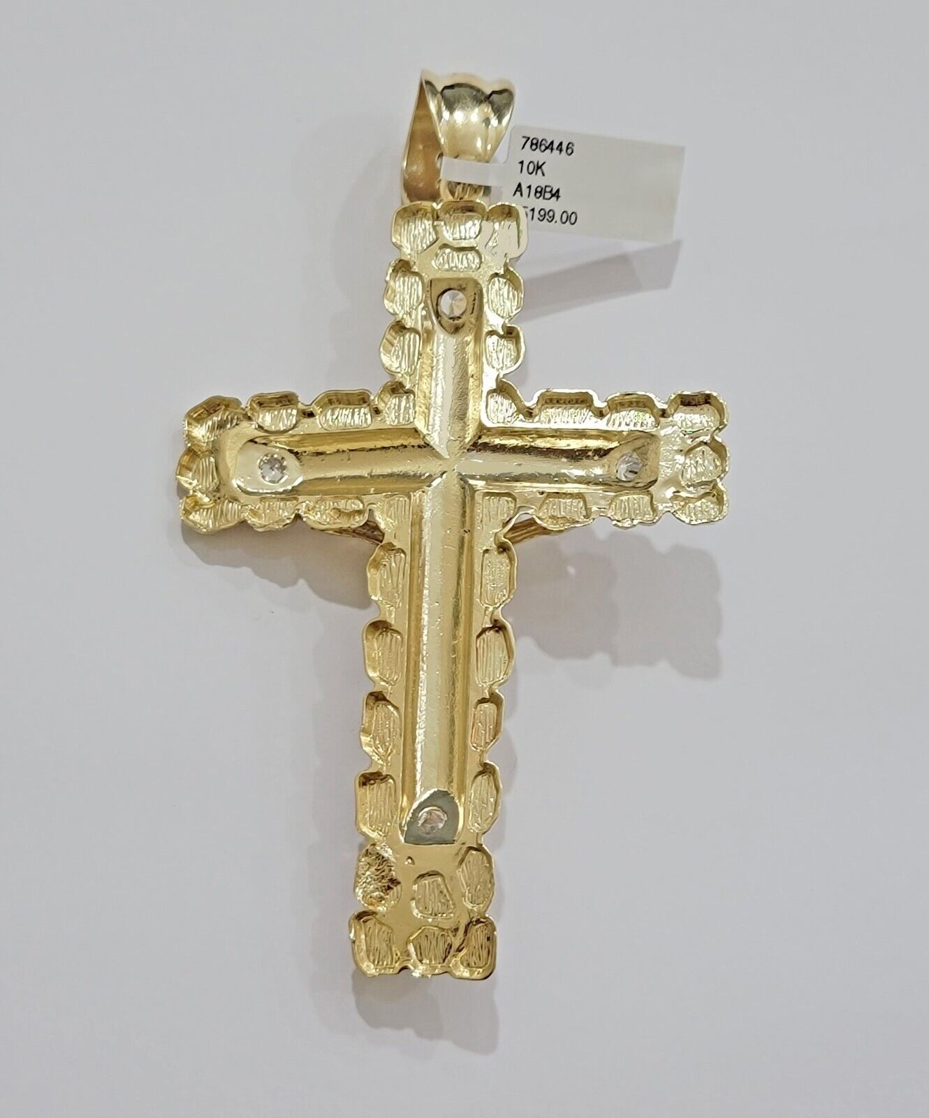 10k Yellow Gold Jesus Cross Charm pendant 4" Inch Mens With Stone, Real 10kt for Sale - GoldenLinQ