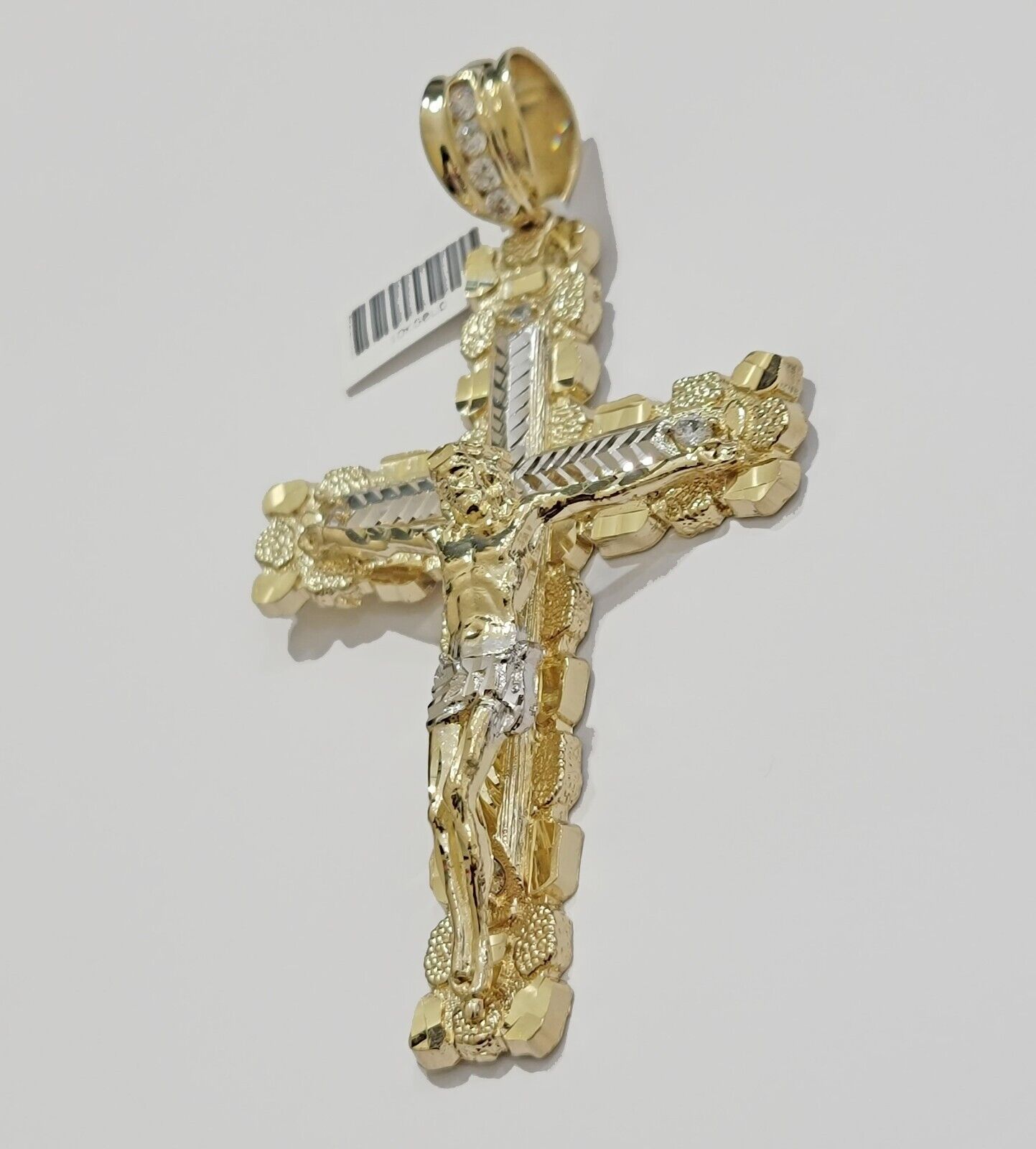 10k Yellow Gold Jesus Cross Charm pendant 4" Inch Mens With Stone, Real 10kt for Sale - GoldenLinQ