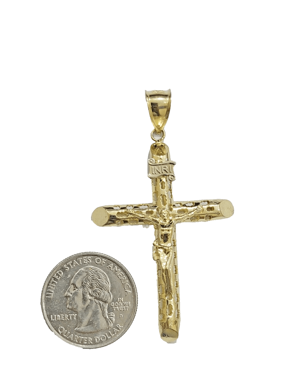 10k Yellow Gold Jesus Crucifix Cross Charm Pendant 2.5'' Inch Real 10kt SALE Men - GoldenlinQ