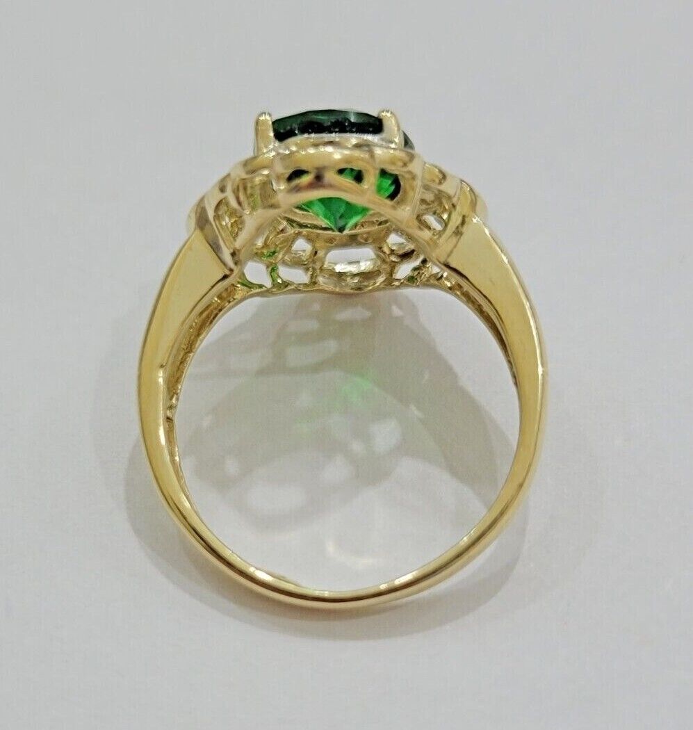 10k Yellow Gold Ladies Green Ring Women's Casual Band SALE Real 10kt Brand New - GoldenlinQ