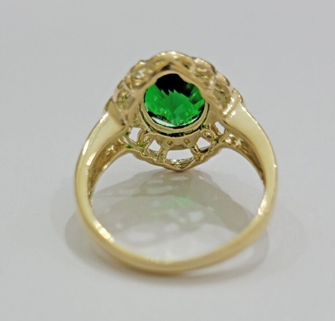 10k Yellow Gold Ladies Green Ring Women's Casual Band SALE Real 10kt Brand New - GoldenlinQ