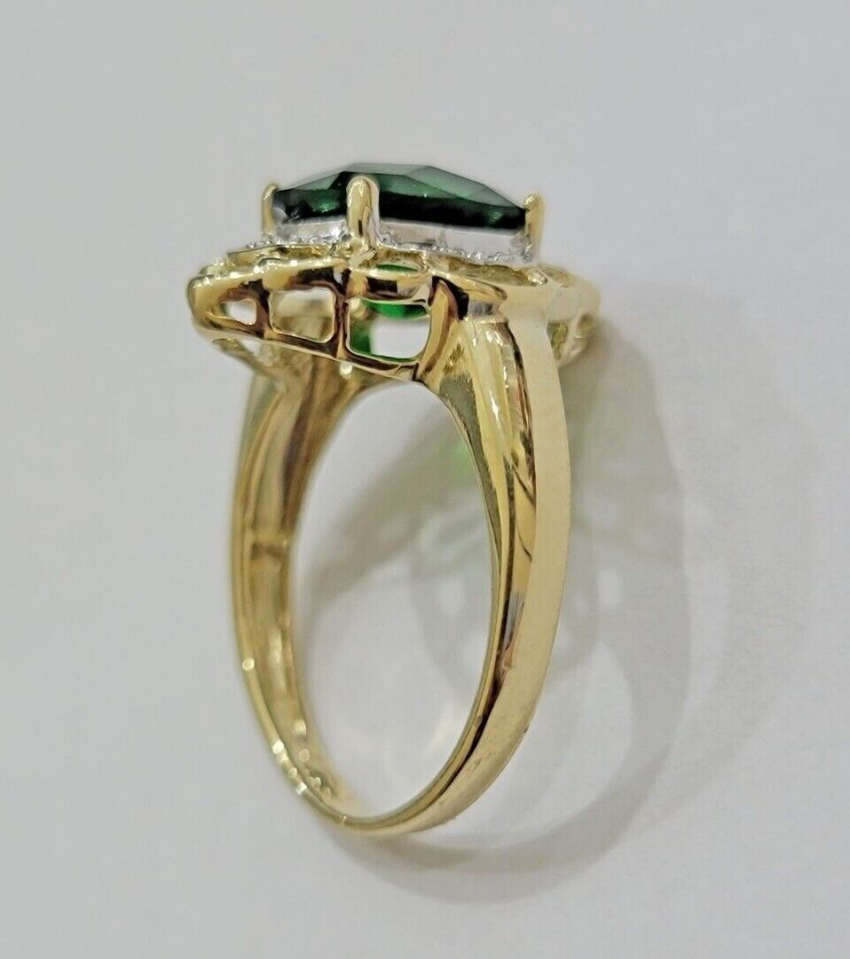 10k Yellow Gold Ladies Green Ring Women's Casual Band SALE Real 10kt Brand New - GoldenlinQ