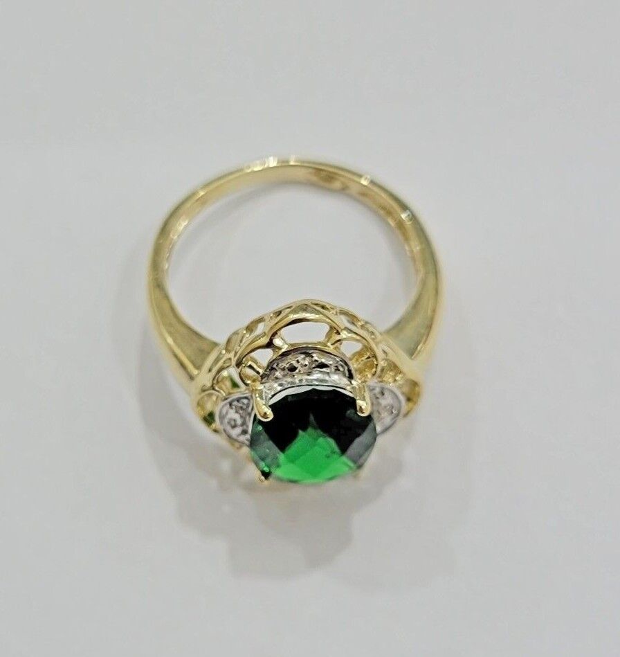 10k Yellow Gold Ladies Green Ring Women's Casual Band SALE Real 10kt Brand New - GoldenlinQ