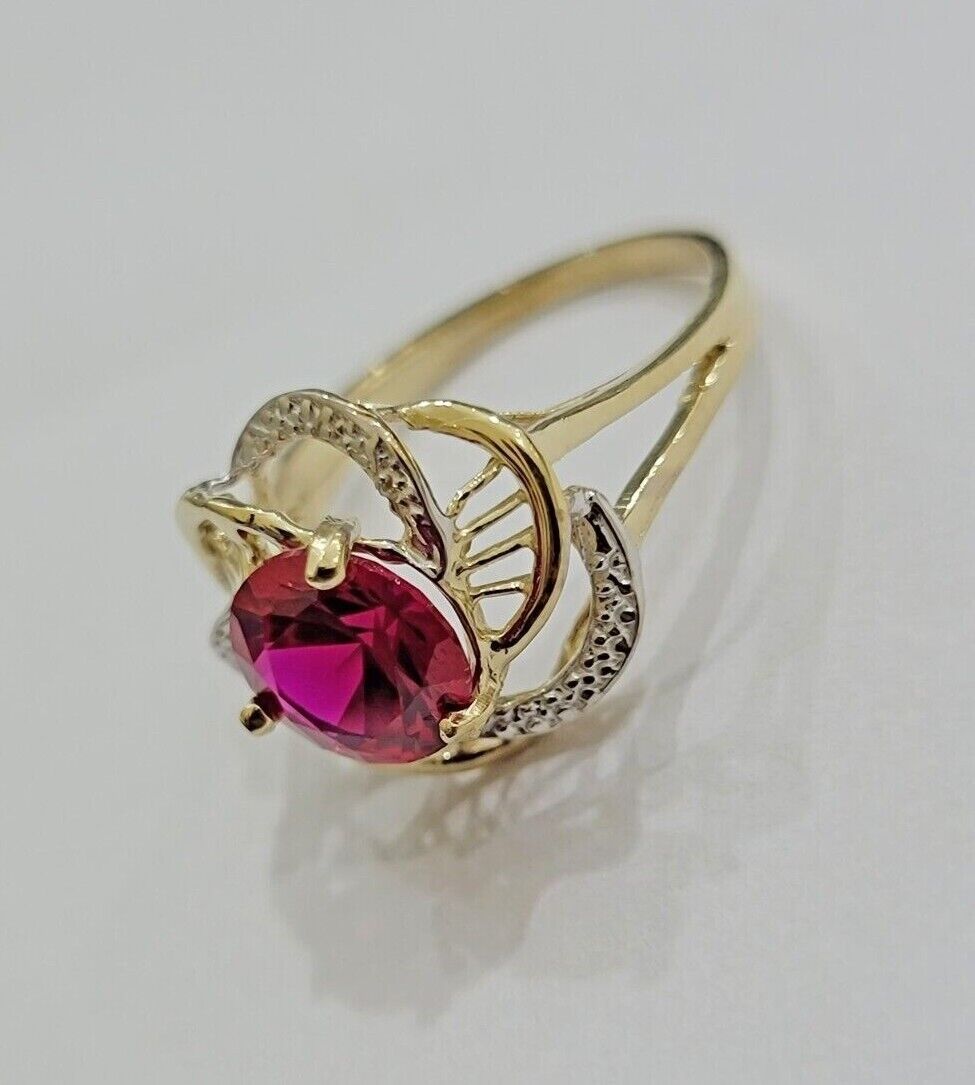 10k Yellow Gold Ladies Ruby Red Ring Womens Casual Band SALE Real 10kt Brand New - GoldenlinQ