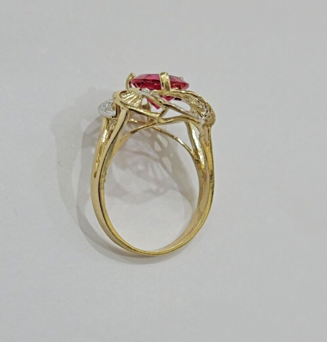 10k Yellow Gold Ladies Ruby Red Ring Womens Casual Band SALE Real 10kt Brand New - GoldenlinQ