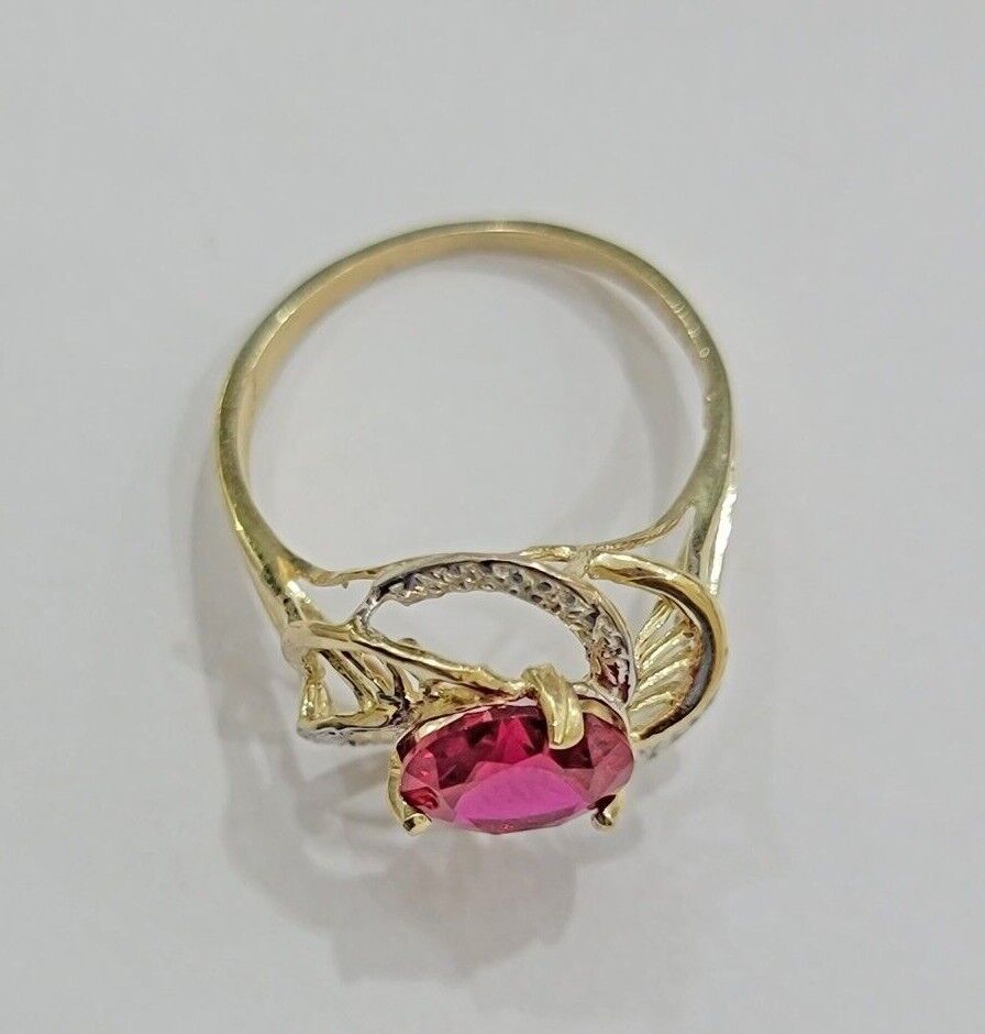 10k Yellow Gold Ladies Ruby Red Ring Womens Casual Band SALE Real 10kt Brand New - GoldenlinQ