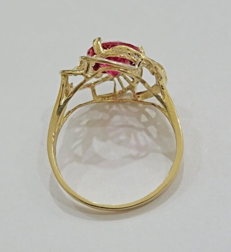 10k Yellow Gold Ladies Ruby Red Ring Womens Casual Band SALE Real 10kt Brand New - GoldenlinQ