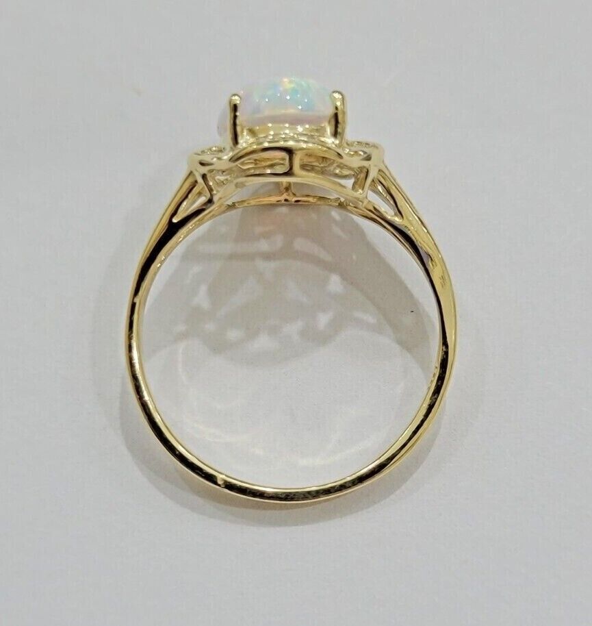 10k Yellow Gold Ladies White Opal Ring For Women Casual Band SALE Real Brand New - GoldenlinQ
