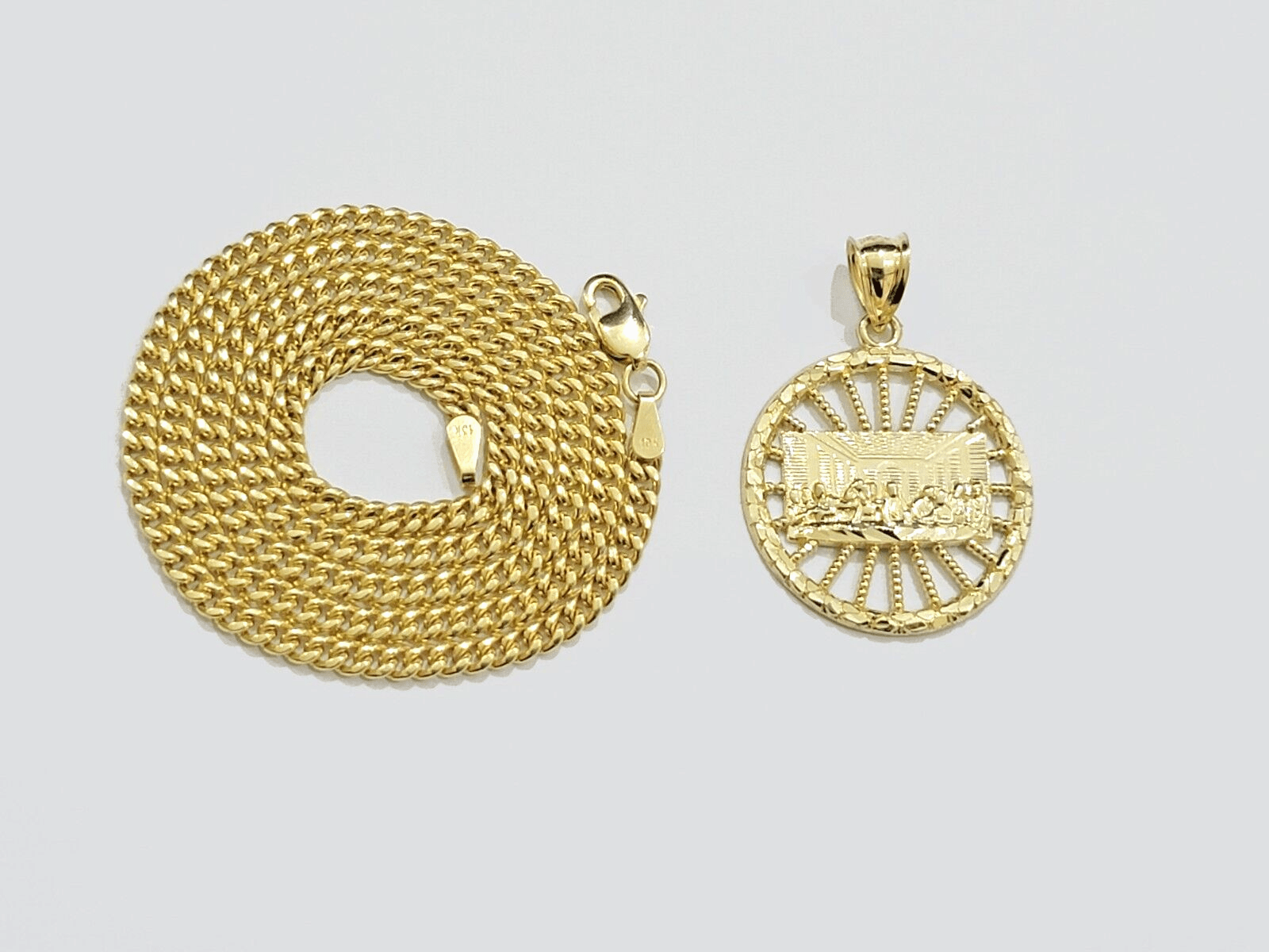 10k Yellow Gold Last Supper Charm Miami Cuban Chain 18'' 10kt Pendant Necklace - GoldenlinQ