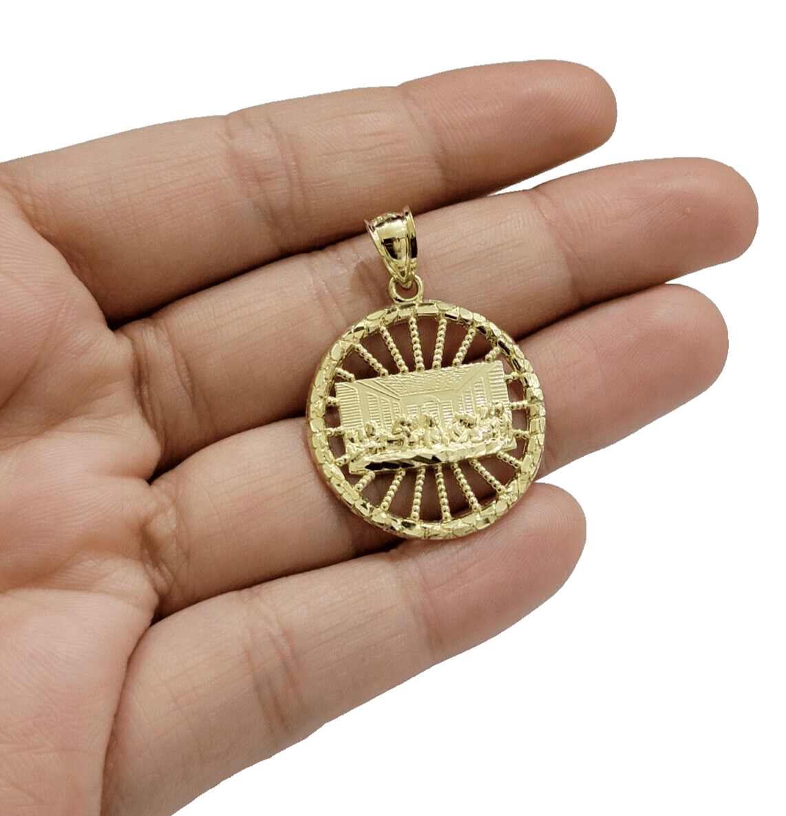 10k Yellow Gold Last Supper Charm Miami Cuban Chain 18'' 10kt Pendant Necklace - GoldenlinQ