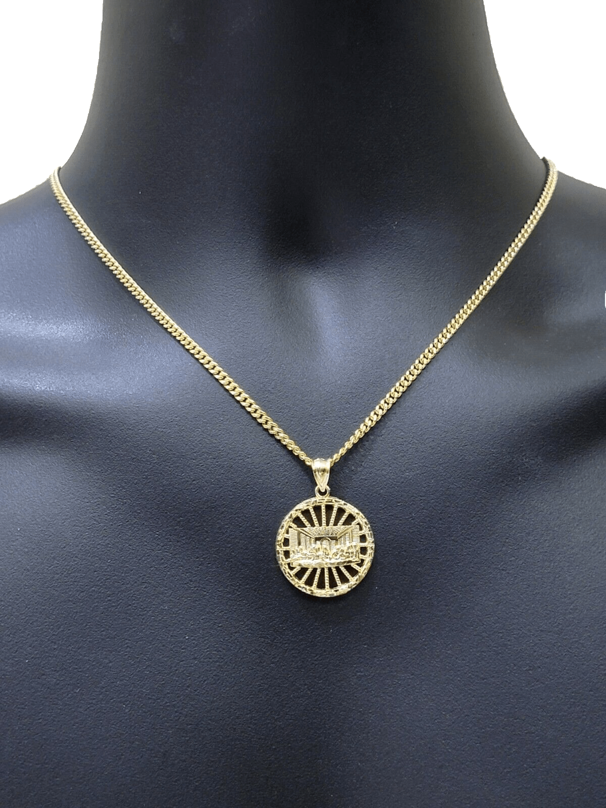 10k Yellow Gold Last Supper Charm Miami Cuban Chain 18'' 10kt Pendant Necklace - GoldenlinQ