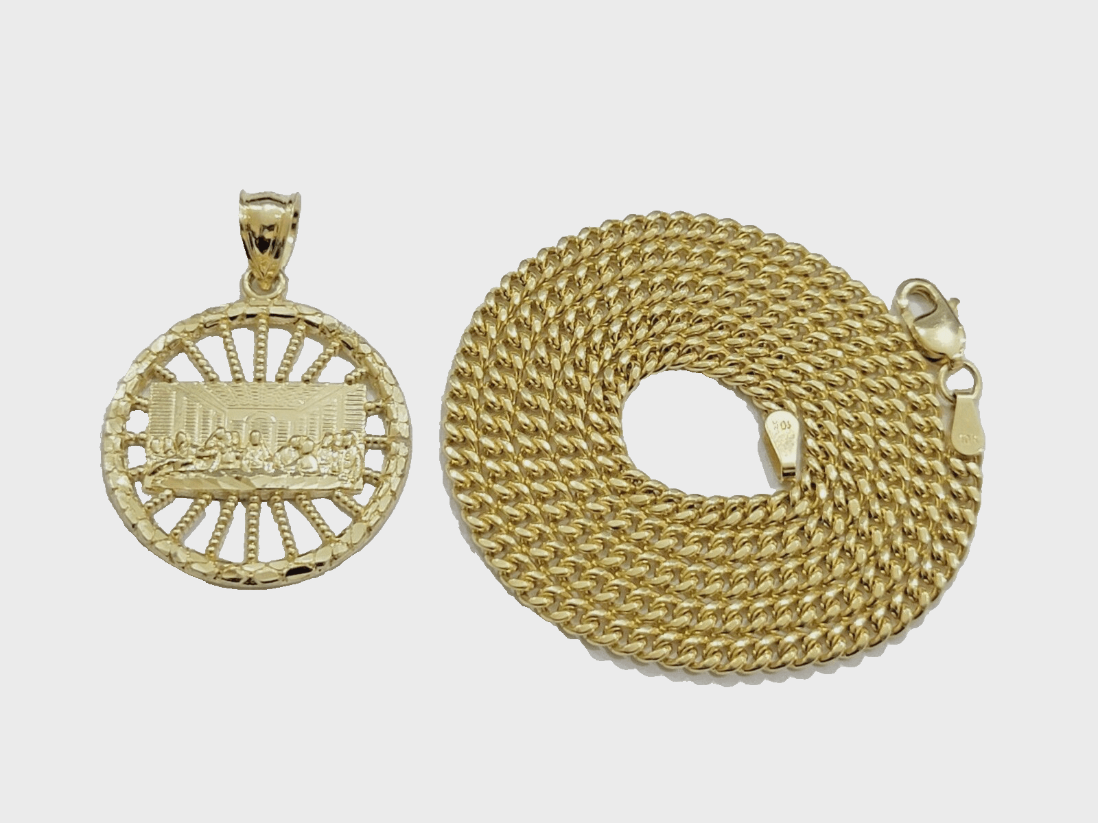 10k Yellow Gold Last Supper Charm Miami Cuban Chain 18'' 10kt Pendant Necklace - GoldenlinQ