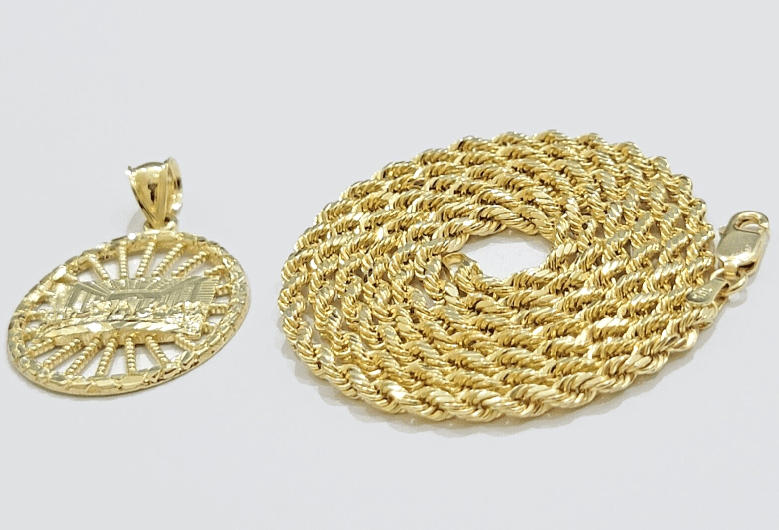 10k Yellow Gold Last Supper Charm Rope Chain 22'' 10kt Circle Pendant Necklace - GoldenlinQ