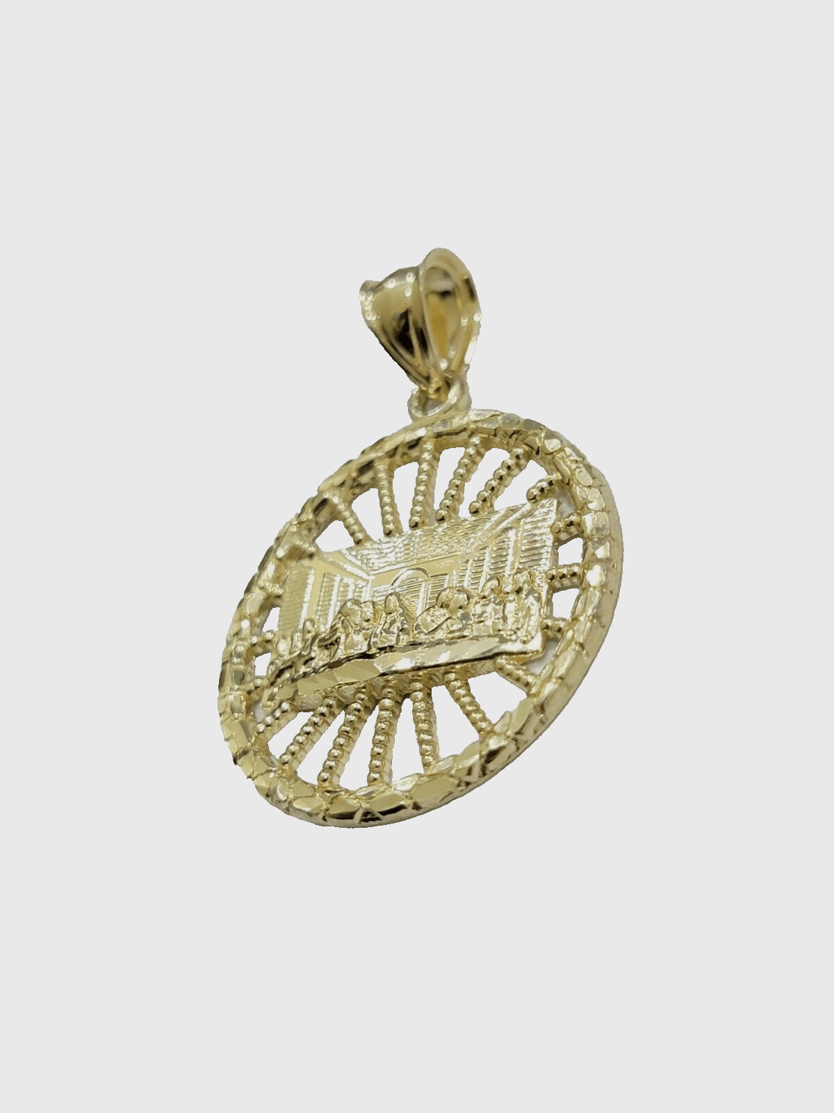 10k Yellow Gold Last Supper Charm Rope Chain 22'' 10kt Circle Pendant Necklace - GoldenlinQ