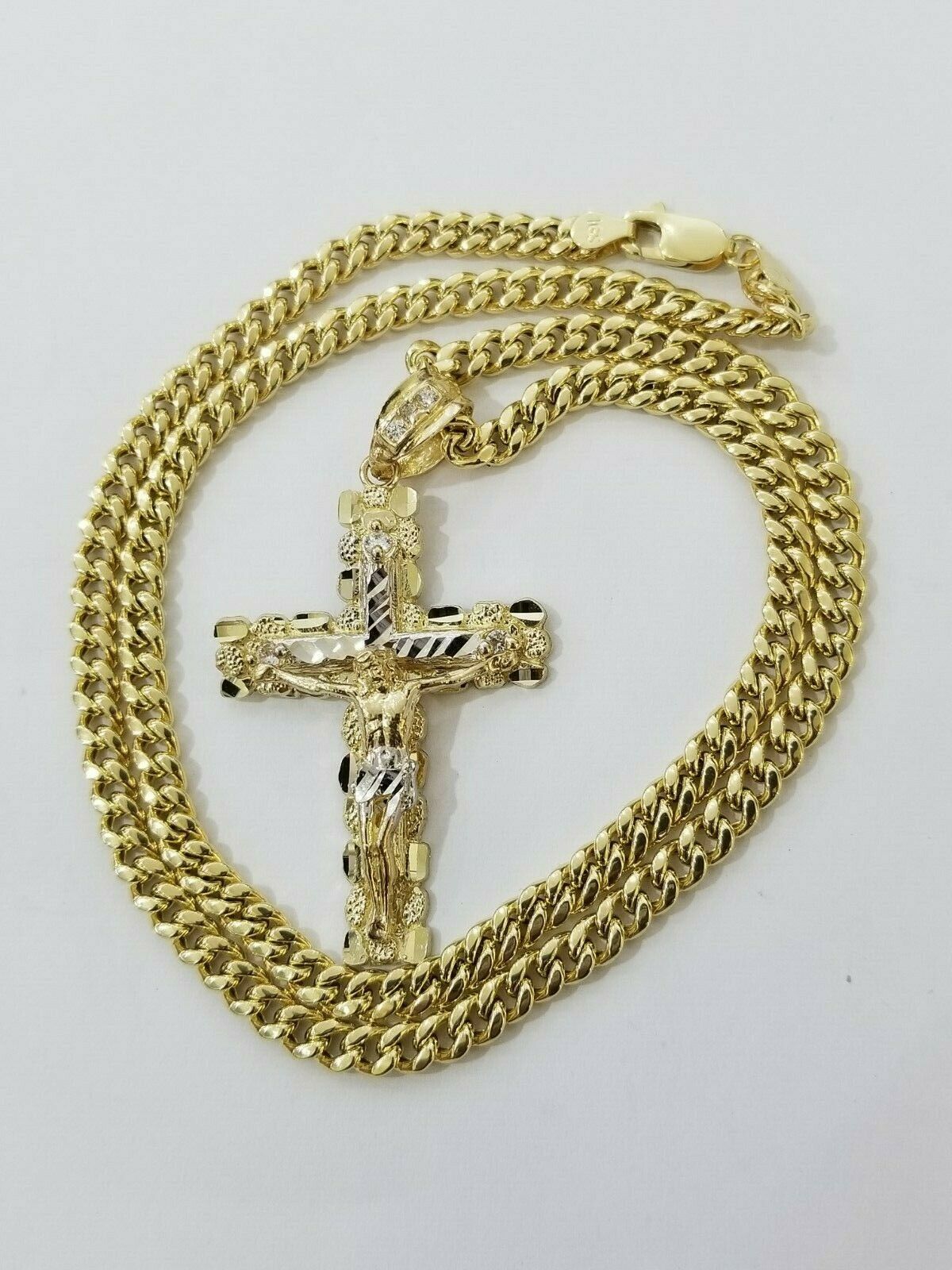 10k Yellow Gold Link Chain Pendant 5mm 18" - 28" Miami Cuban Necklace Cross Charm - GoldenlinQ