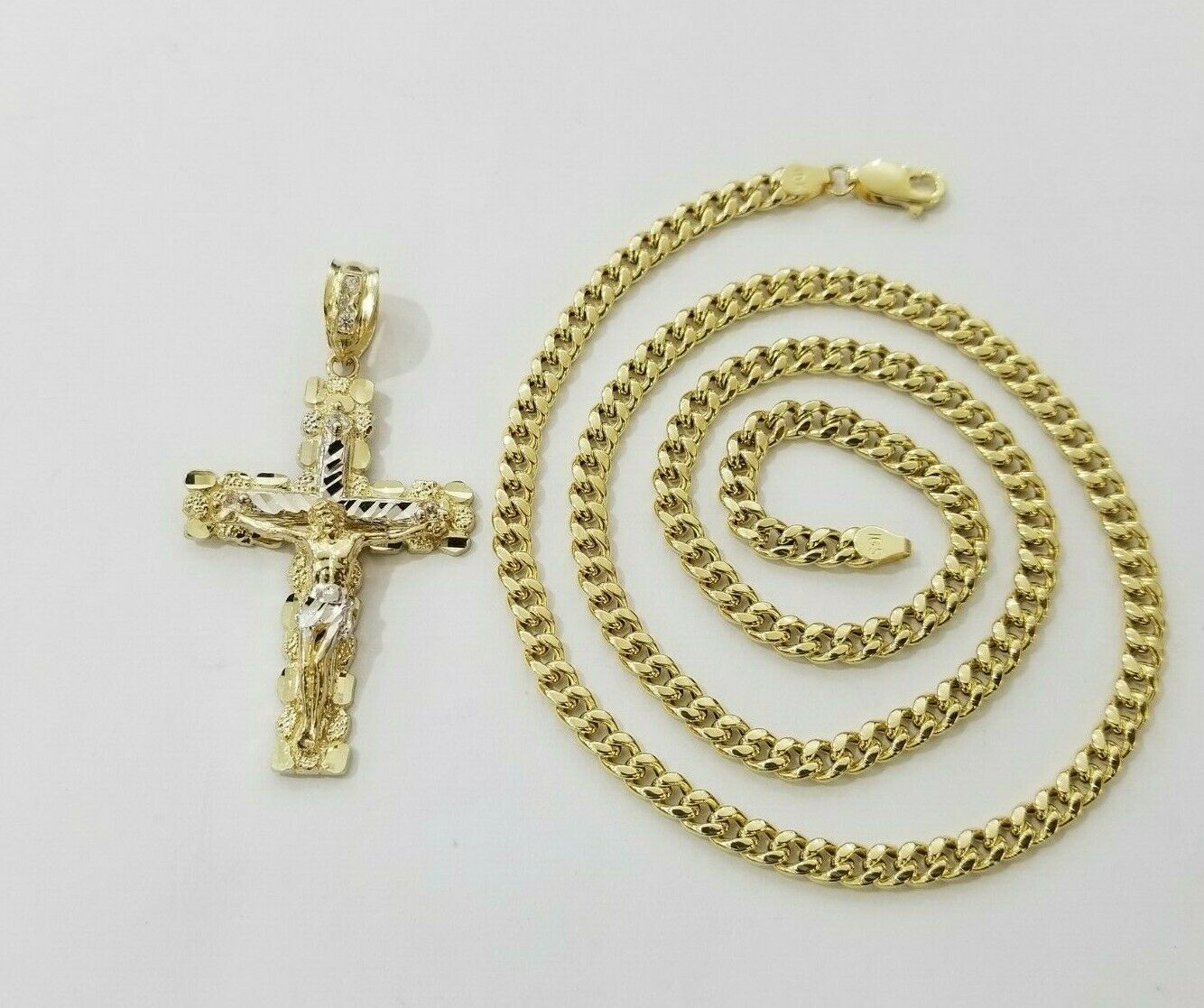 10k Yellow Gold Link Chain Pendant 5mm 18" - 28" Miami Cuban Necklace Cross Charm - GoldenlinQ