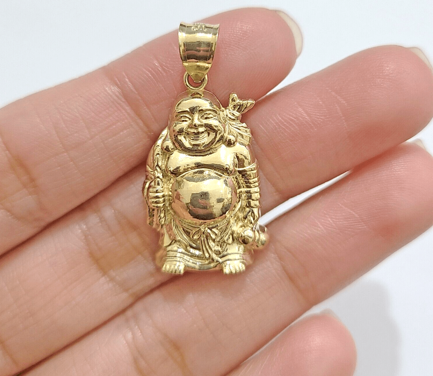 10k Yellow Gold Lucky Laughing Buddha Charm Religious Pendant Smiling Real 10Kt - GoldenlinQ