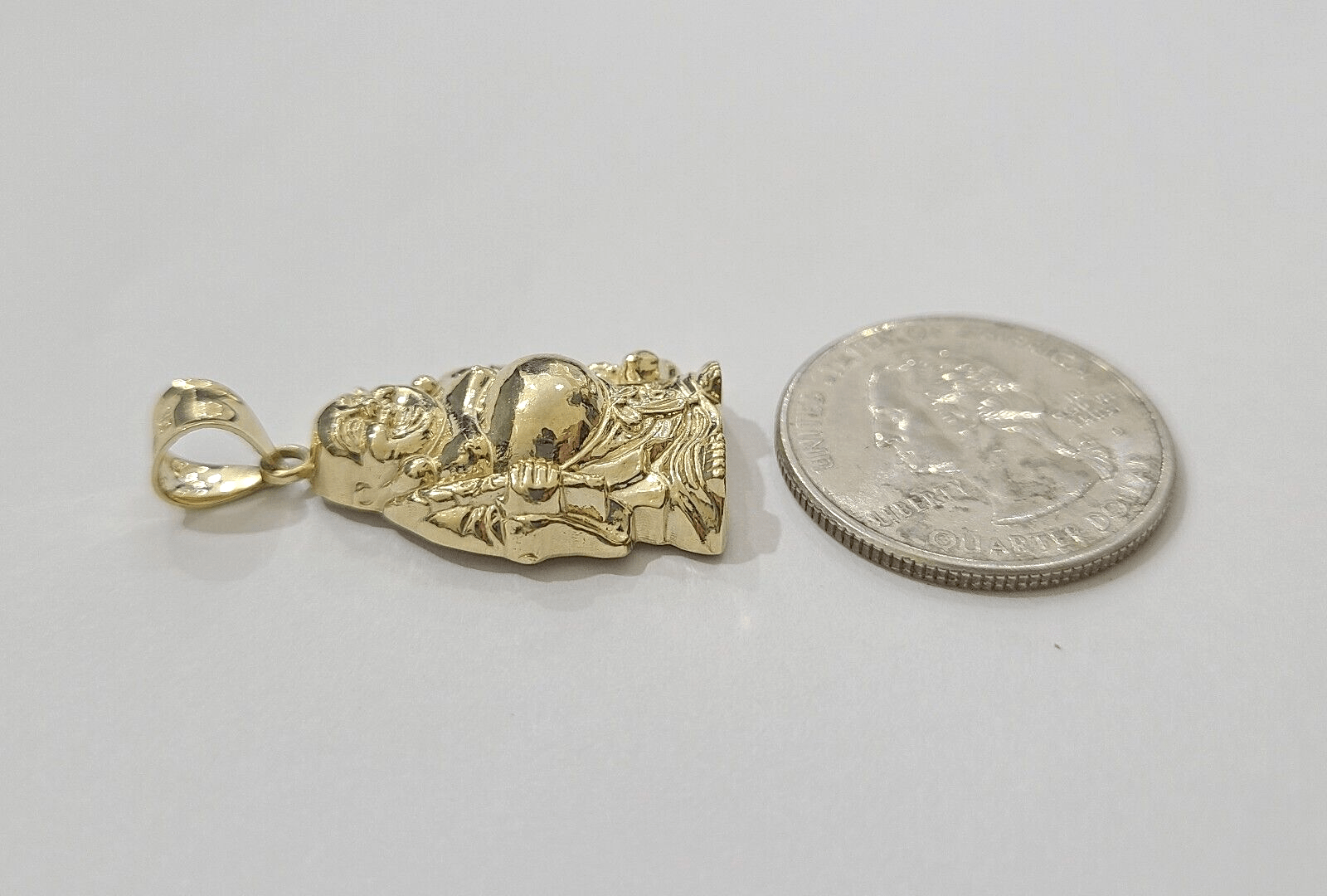 10k Yellow Gold Lucky Laughing Buddha Charm Religious Pendant Smiling Real 10Kt - GoldenlinQ