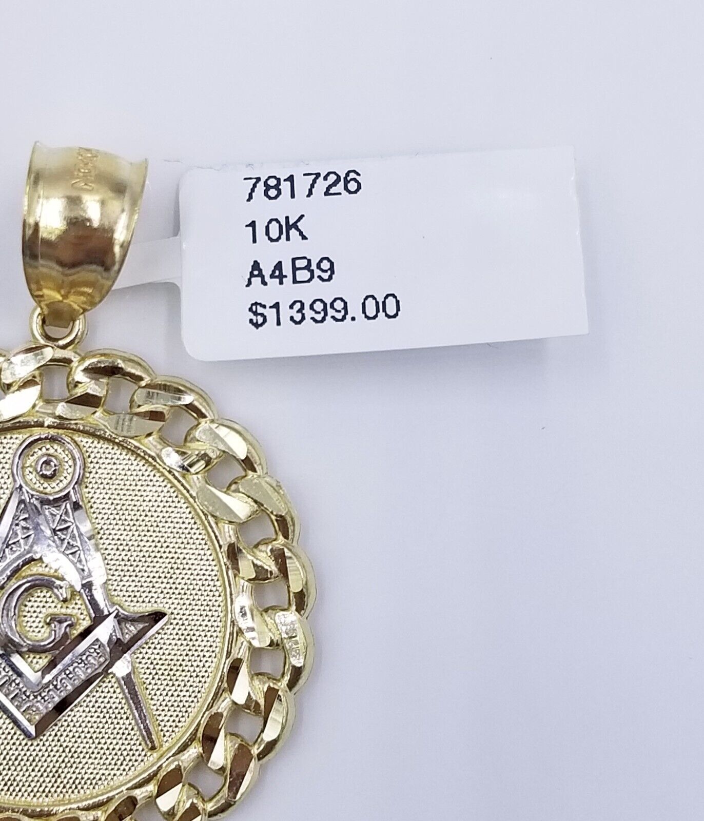 10K Yellow Gold Masonic Circular Pendant Diamond Cut 10Kt Round Gold Charm - GoldenlinQ